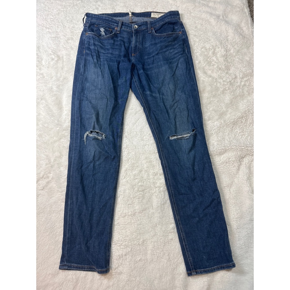 Rag & Bone Dre Slim Boyfriend Jeans Womens‎ 29 Blue Good Distressed Mission Wash